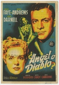 3h168 FALLEN ANGEL Spanish herald 1947 Soligo art of Alice Faye, Dana Andrews & bad Linda Darnell!