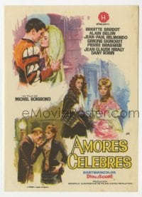 3h169 FAMOUS LOVE AFFAIRS Spanish herald 1963 Jano art of Brigitte Bardot, Alain Delon & Belmondo!