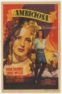 3h176 FOREVER AMBER Spanish herald 1947 different Soligo art of sexy Linda Darnell & Cornel Wilde!