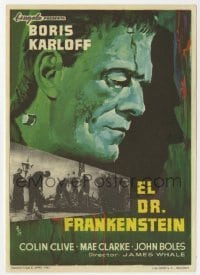 3h181 FRANKENSTEIN Spanish herald R1965 great MCP close up art of Boris Karloff as the monster!