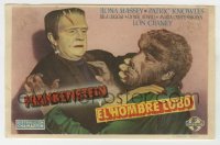 3h182 FRANKENSTEIN MEETS THE WOLF MAN Spanish herald 1946 best c/u of Bela Lugosi & Lon Chaney Jr.!