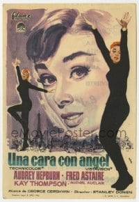 3h187 FUNNY FACE Spanish herald 1961 art of Audrey Hepburn close up & full-length by MCP!