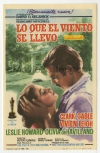 3h201 GONE WITH THE WIND Spanish herald R1962 romantic c/u of Clark Gable & Vivien Leigh, classic!