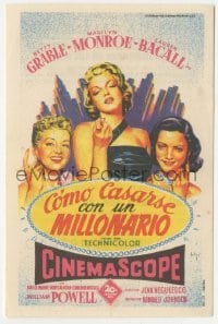 3h220 HOW TO MARRY A MILLIONAIRE Spanish herald 1954 Soligo art of Marilyn Monroe, Grable & Bacall!