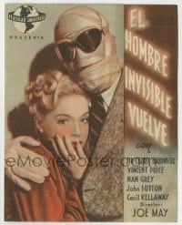 3h226 INVISIBLE MAN RETURNS Spanish herald 1942 Vincent Price, Hardwicke, H.G. Wells, different!