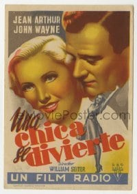 3h245 LADY TAKES A CHANCE Spanish herald 1943 different art of pretty Jean Arthur & John Wayne!