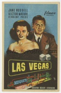 3h246 LAS VEGAS STORY Spanish herald 1952 MCP art of gambler Victor Mature & sexy Jane Russell!