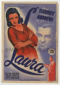 3h248 LAURA Spanish herald 1946 different Soligo art of Dana Andrews & sexy Gene Tierney, Preminger
