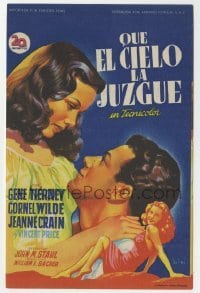 3h250 LEAVE HER TO HEAVEN Spanish herald 1949 Soligo art of Gene Tierney, Cornel Wilde & Crain!