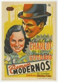 3h270 MODERN TIMES Spanish herald R1947 different Lloan art of Charlie Chaplin & Paulette Goddard!