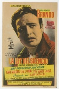 3h289 ON THE WATERFRONT Spanish herald 1955 directed by Elia Kazan, classic image of Marlon Brando!