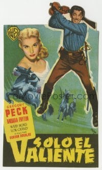 3h292 ONLY THE VALIANT die-cut Spanish herald 1951 MCP art of Gregory Peck & sexy Barbara Payton!