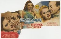 3h295 OTHER LOVE die-cut Spanish herald 1947 Barbara Stanwyck between David Niven & Richard Conte!