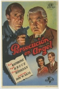 3h316 PURSUIT TO ALGIERS Spanish herald 1945 Basil Rathbone as Sherlock Holmes, Bruce as Watson!
