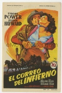 3h320 RAWHIDE Spanish herald 1952 different Soligo art of Tyrone Power & sexy Susan Hayward!