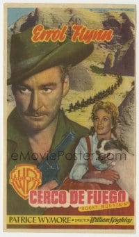 3h330 ROCKY MOUNTAIN Spanish herald 1951 different image of Errol Flynn, Patrice Wymore & dog!