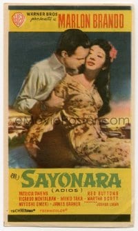 3h338 SAYONARA Spanish herald 1958 romantic close up of Marlon Brando & Japanese Miyoshi Umeki!