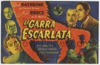 3h341 SCARLET CLAW Spanish herald 1946 art of Basil Rathbone as Sherlock Holmes & Bruce as Watson!