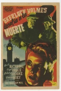 3h347 SHERLOCK HOLMES FACES DEATH Spanish herald 1945 Basil Rathbone & Nigel Bruce as Dr. Watson!