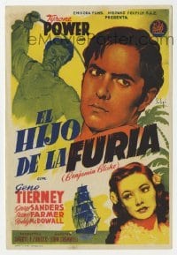 3h354 SON OF FURY Spanish herald 1945 different Soligo art of Tyrone Power & tropical Gene Tierney!
