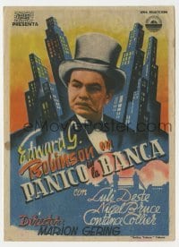 3h384 THUNDER IN THE CITY Spanish herald 1942 art of Edward G. Robinson in top hat over city!