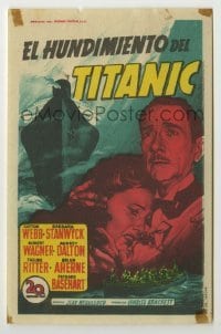 3h387 TITANIC Spanish herald 1953 Soligo art of Clifton Webb, Barbara Stanwyck & legendary ship!