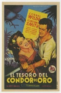 3h392 TREASURE OF THE GOLDEN CONDOR Spanish herald 1953 Soligo art of Cornel Wilde & girl w/ knife!