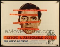 3j544 BEYOND A REASONABLE DOUBT style B 1/2sh 1956 Fritz Lang noir, Dana Andrews close-up!