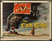 3j571 CAT GIRL 1/2sh 1957 cool black panther & sexy girl art, to caress her is to tempt DEATH!
