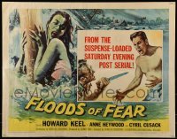 3j636 FLOODS OF FEAR 1/2sh 1959 art of barechested Howard Keel fighting & sexy Anne Heywood!