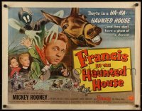 3j645 FRANCIS IN THE HAUNTED HOUSE style B 1/2sh 1956 wacky art of Mickey Rooney w/Francis the talking mule!