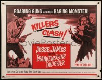 3j714 JESSE JAMES MEETS FRANKENSTEIN'S DAUGHTER 1/2sh 1965 roaring guns vs raging monster!