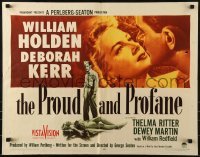 3j844 PROUD & PROFANE 1/2sh 1956 romantic close up of William Holden & Deborah Kerr!