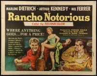 3j847 RANCHO NOTORIOUS style B 1/2sh 1952 Fritz Lang, art of sexy Marlene Dietrich showing her legs!