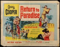 3j856 RETURN TO PARADISE style A 1/2sh 1953 art of Gary Cooper, from James A. Michener's story!