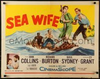 3j873 SEA WIFE 1/2sh 1957 great castaway art of sexy Joan Collins & Richard Burton on raft at sea!