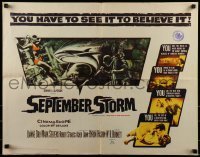 3j881 SEPTEMBER STORM int'l 1/2sh 1960 art of sexy scuba diver attacked by shark, in Stereo-Vision!