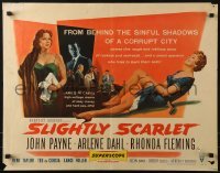 3j895 SLIGHTLY SCARLET style B 1/2sh 1956 James M. Cain, sexy Rhonda Fleming & Arlene Dahl!
