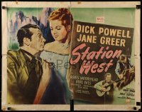 3j914 STATION WEST style B 1/2sh 1948 cowboy Dick Powell loves Jane Greer; Burl Ives with guitar!