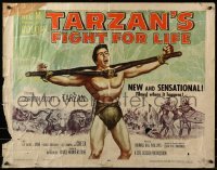 3j932 TARZAN'S FIGHT FOR LIFE 1/2sh 1958 art of Gordon Scott bound w/arms outstretched!