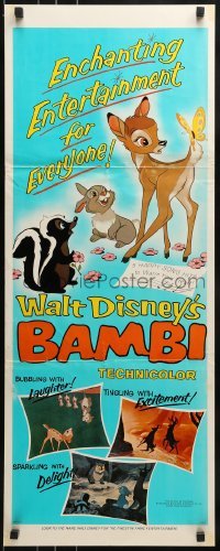3j021 BAMBI insert R1975 Walt Disney cartoon deer classic, great art with Thumper & Flower!