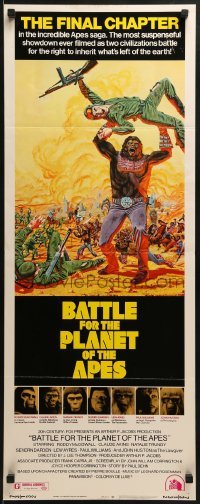 3j022 BATTLE FOR THE PLANET OF THE APES insert 1973 great sci-fi art of war between apes & humans!