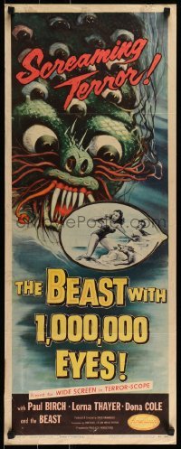 3j001 BEAST WITH 1,000,000 EYES insert 1955 art of monster attacking sexy girl by Kallis!