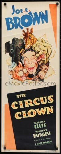 3j061 CIRCUS CLOWN insert 1934 great artwork of big mouthed Joe E Brown and circus animals!