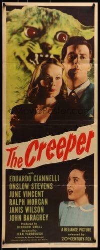 3j074 CREEPER insert 1948 great art of frightened couple and wacky crazed cat!