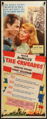 3j076 CRUSADES insert R1948 Cecil B DeMille, Loretta Young, lots of cool advertising images!