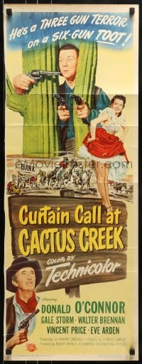 3j077 CURTAIN CALL AT CACTUS CREEK insert 1950 Donald O'Connor, Gale Storm, riot on western frontier!