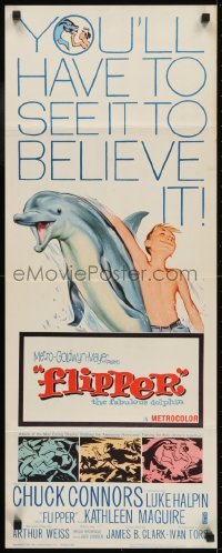 3j113 FLIPPER insert 1963 Chuck Connors, Luke Halpin, cool art of boy & dolphin!