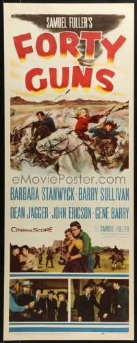 3j116 FORTY GUNS insert 1957 Samuel Fuller, art of Barbara Stanwyck & Barry Sullivan on horseback!