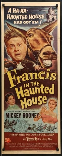 3j117 FRANCIS IN THE HAUNTED HOUSE insert 1956 wacky art of Mickey Rooney with the talking mule!